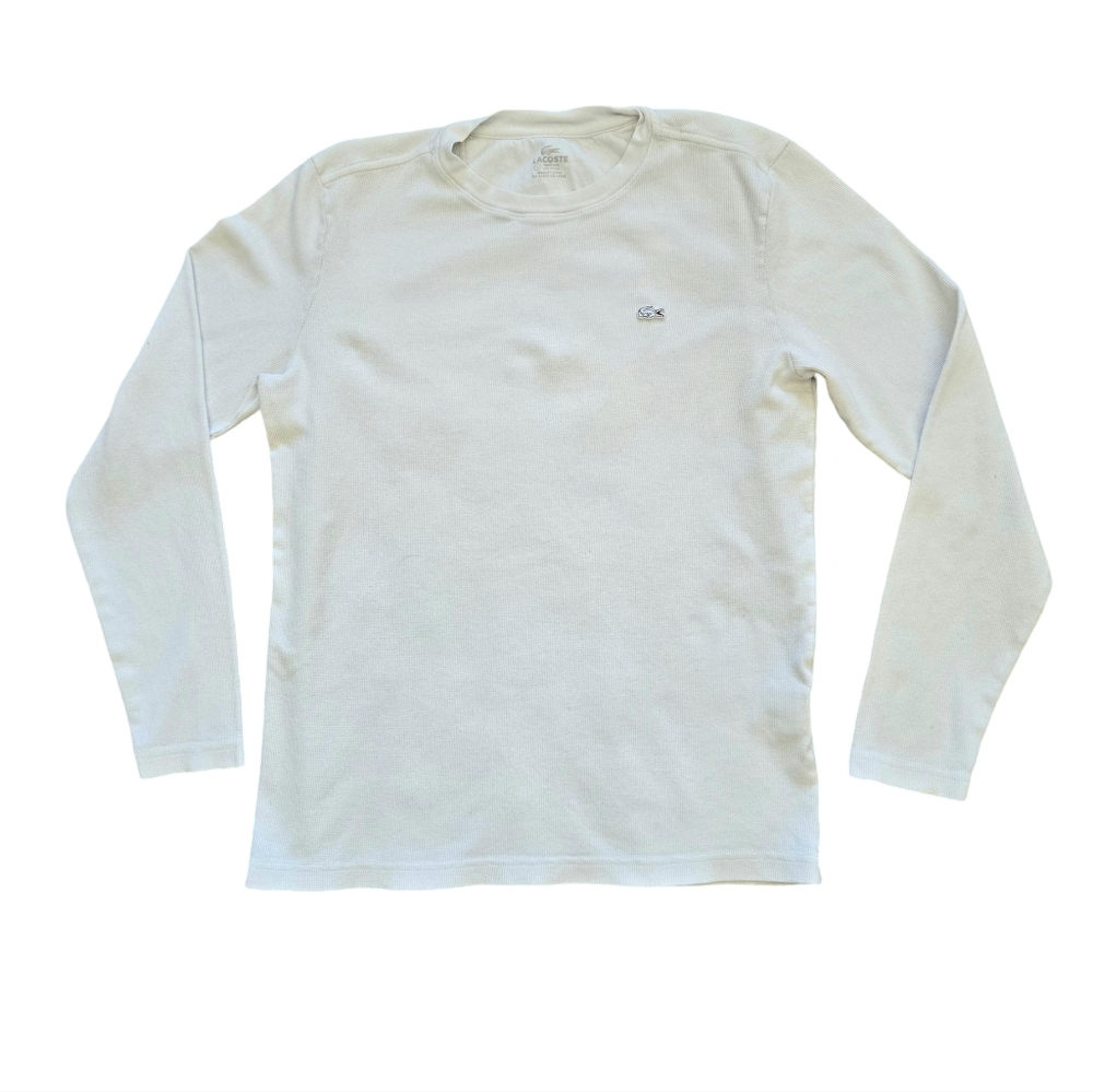 Lacoste White Cotton Thermal Long Sleeve T Shirt